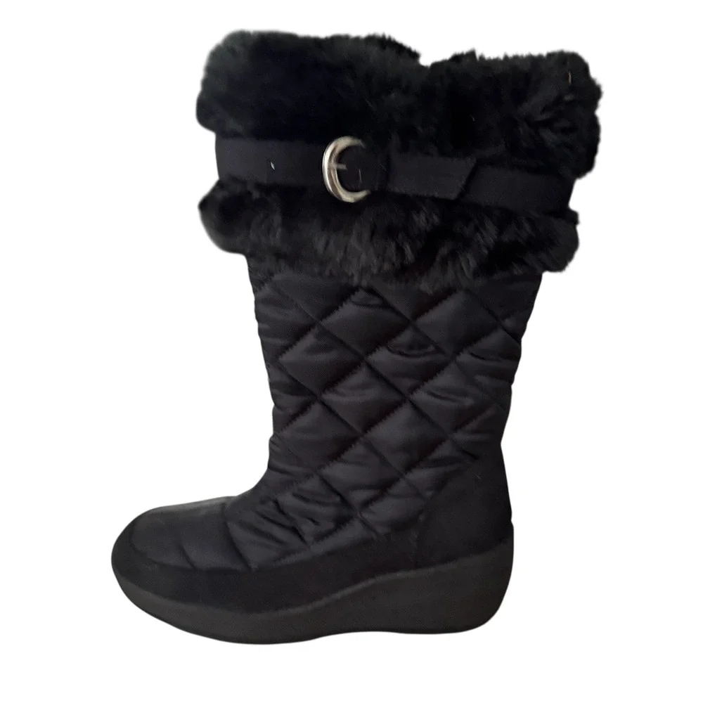 Canyon River Blues Womens Black Quilted Faux Fur Wedge Winter Boots Size 10M